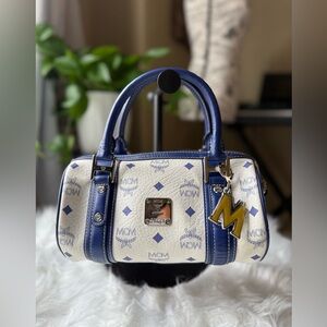 MCM Blue and White small Boston